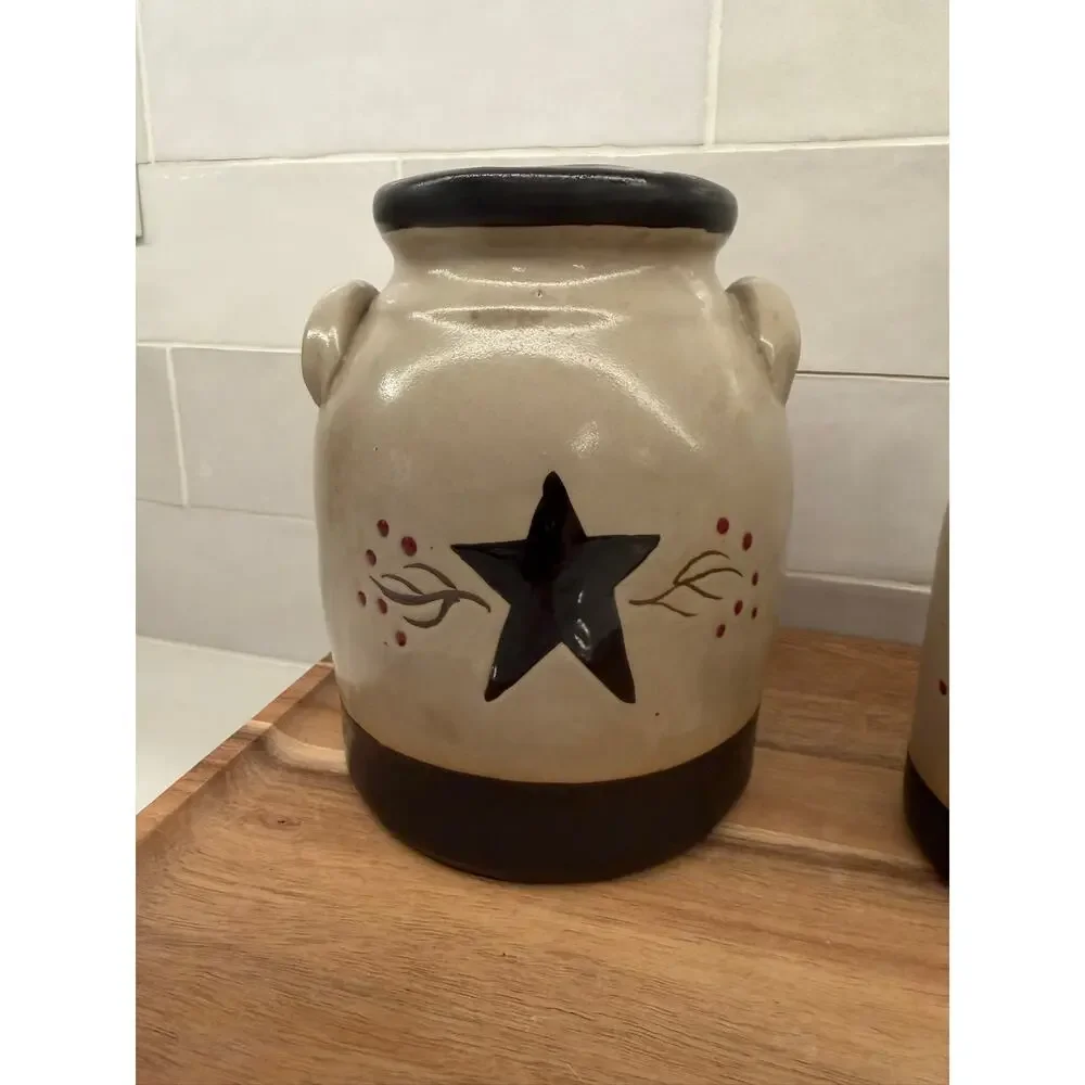 Primitive‎ Star Ceramic Stoneware Crock Country Farmhouse Kitchen
